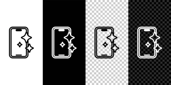 Set Line Protector Pantalla Vidrio Para Smartphone Aislado Blanco Negro — Vector de stock