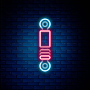 Parlayan neon hattı şok emici simgesi tuğla duvar arka planında izole edildi. Renkli taslak konsepti. Vektör