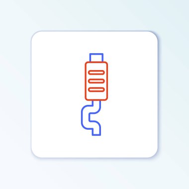 Çizgi Araba susturucusu simgesi beyaz arkaplanda izole edildi. Egzoz borusu. Renkli taslak konsepti. Vektör