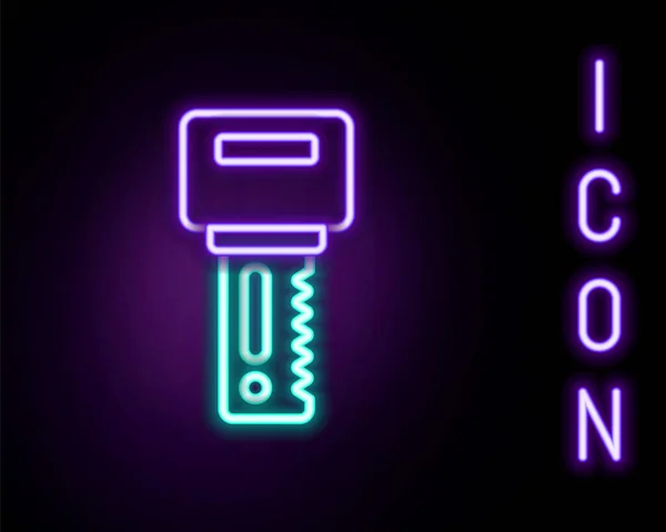 Linea Neon Luminosa Chiave Auto Con Icona Remota Isolata Sfondo — Vettoriale Stock
