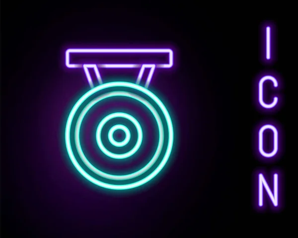 Gloeiende Neon Lijn Gong Muziekpercussie Instrument Cirkelvormige Metalen Disc Icoon — Stockvector