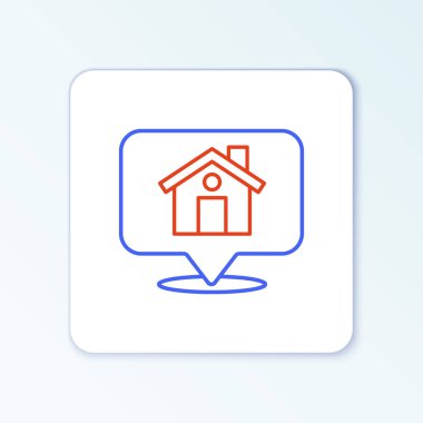 Beyaz arkaplanda ev simgesi olan çizgi haritası işaretçisi. Ev konumu belirleyici sembol. Renkli taslak konsepti. Vektör