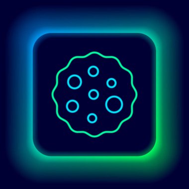 Parlak neon çizgili kurabiye ya da siyah arka planda izole edilmiş çikolata ikonlu bisküvi. Renkli taslak konsepti. Vektör