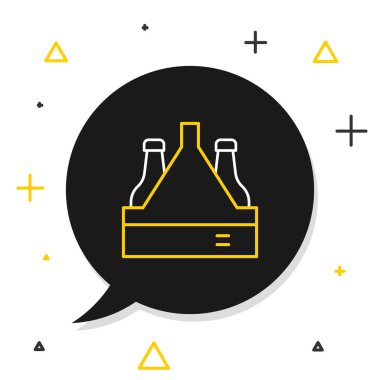 Beyaz arka planda izole edilmiş çizgi halinde bira şişeleri ikonu. Kutu bira kutusu tabelası. Renkli taslak konsepti. Vektör
