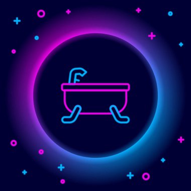 Parlayan neon hattı küvet simgesi siyah arkaplanda izole edildi. Renkli taslak konsepti. Vektör