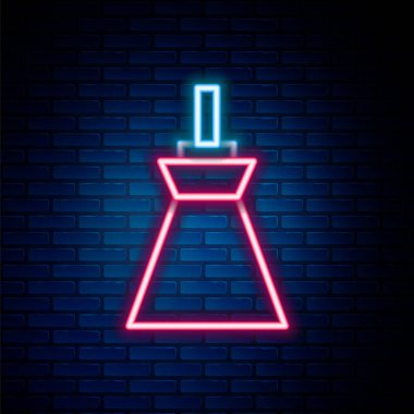 Parlayan neon hattı lamba asılı ikon tuğla duvar arka planında izole. Tavan lambası ampulü. Renkli taslak konsepti. Vektör