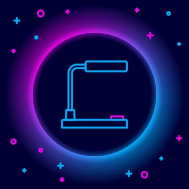 Parlayan neon çizgisi masa lambası simgesi siyah arkaplanda izole edildi. Masa lambası. Renkli taslak konsepti. Vektör