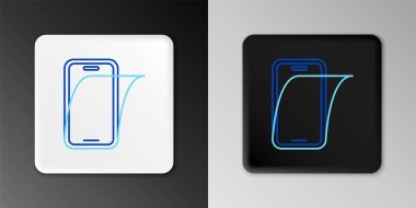 Gri arkaplanda izole edilmiş akıllı telefon simgesi için çizgi cam ekran koruyucusu. Cam için koruyucu film. Cep telefonu için şeffaf yumuşak cam. Renkli taslak konsepti. Vektör