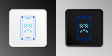 Hat Ölü mobil simgesi gri arkaplanda izole edildi. Ölen dijital cihaz emojisi sembolü. Ceset akıllı telefonu yüz duygusunu gösteriyor. Renkli taslak konsepti. Vektör