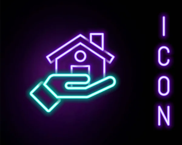 Icona Luminosa Neon Line Realtor Isolata Sfondo Nero Comprare Casa — Vettoriale Stock
