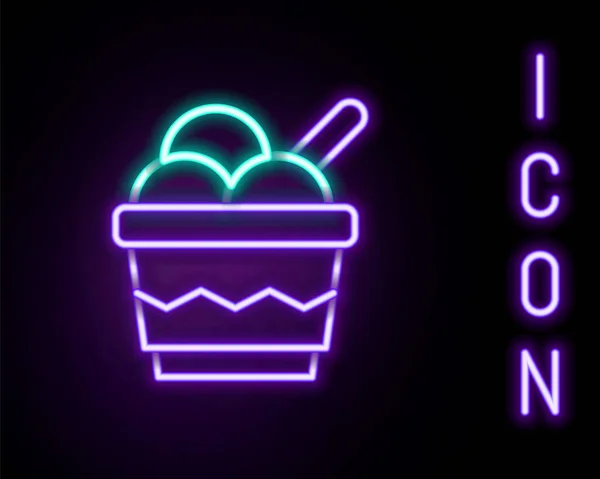 Glowing Neon Line Ice Cream Bowl Icon Isolated Black Background — Stock Vector