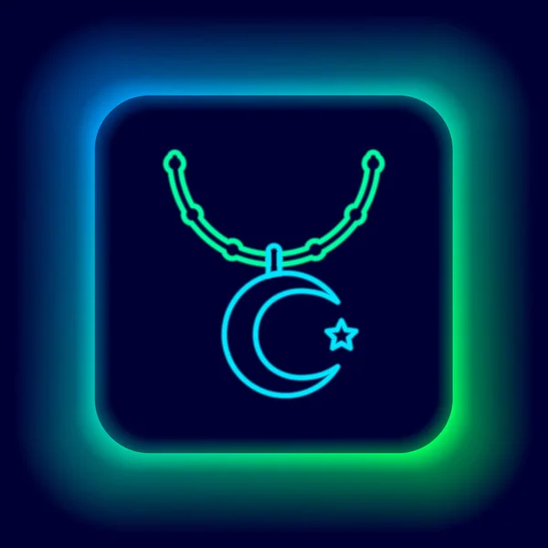 Ligne Lumineuse Néon Étoile Croissant Sur Chaîne Symbole Islam Icône — Image vectorielle
