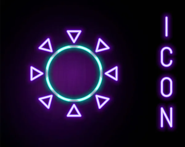 Glödande Neon Linje Sun Ikonen Isolerad Svart Bakgrund Sommarsymbol God — Stock vektor