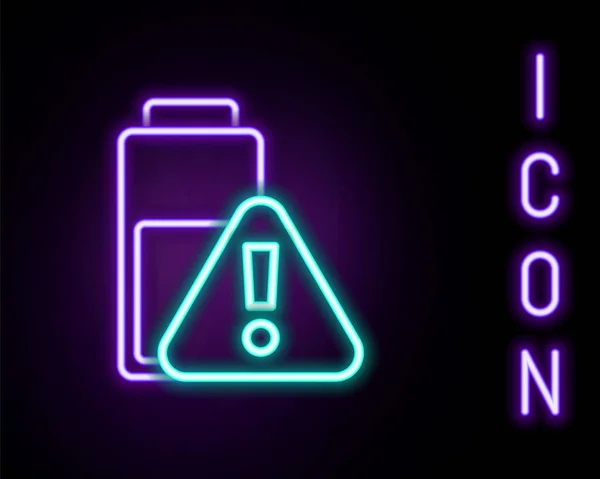 Glödande Neon Line Smartphone Batteri Laddnings Ikon Isolerad Svart Bakgrund — Stock vektor