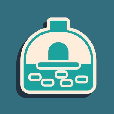 Yeşil Brick soba ikonu yeşil arkaplanda izole edilmiş. Tuğla şömine, taş ocağı, taş fırın ikonu. Uzun gölge tarzı. Vektör