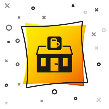 Beyaz arka planda izole edilmiş Black Store bira dükkanı ikonu. Bira fabrikası tabelası. Sarı kare düğme. Vektör