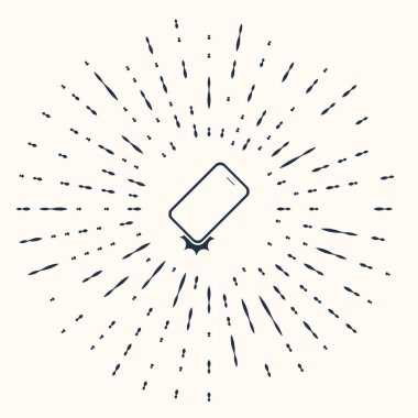 Gri Şok geçirmez cep telefonu simgesi bej arka planda izole edildi. Soyut çember rastgele noktalar. Vektör