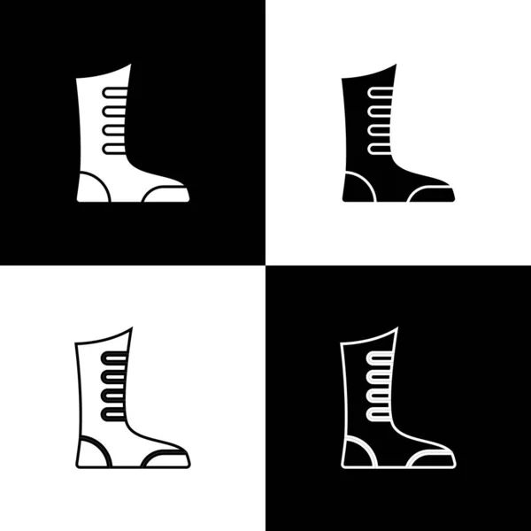 设置运动拳击鞋图标隔离在黑白背景 摔跤鞋 — 图库矢量图片