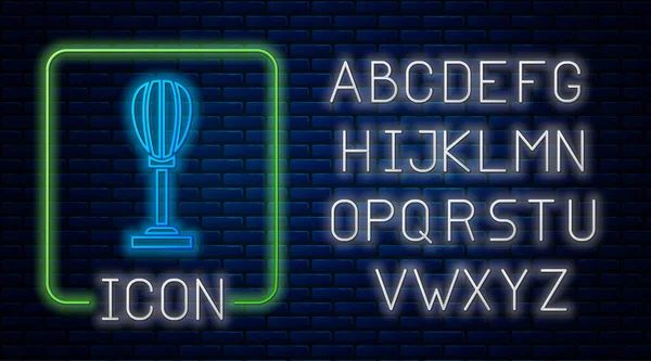 Gloeiende Neon Bokszak Pictogram Geïsoleerd Baksteen Muur Achtergrond Neon Licht — Stockvector