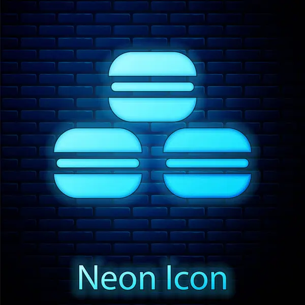 Brilhante Ícone Biscoito Macaron Neon Isolado Fundo Parede Tijolo Macaroon — Vetor de Stock