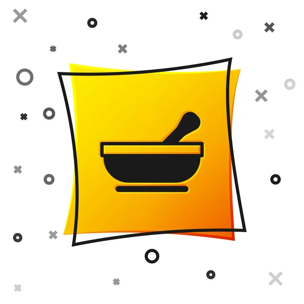 Black Mortar Pestle Icon Isolated White Background Yellow Square Button — Stock Vector