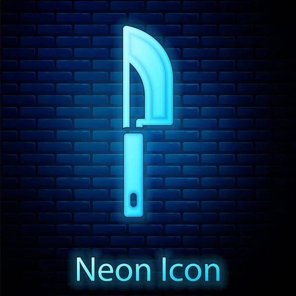Glowing Neon Knife Icon Isolated Brick Wall Background Cutlery Symbol — Stock Vector