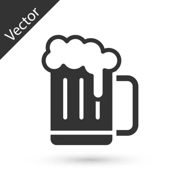 Ícone Caneca Cerveja Madeira Cinza Isolado Fundo Branco Vetor — Vetor de Stock