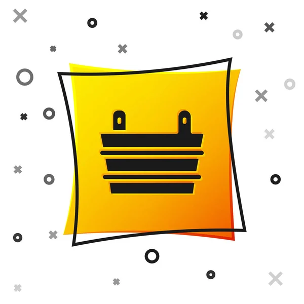 Black Sauna Bucket Icon Isolated White Background Yellow Square Button — Stock Vector