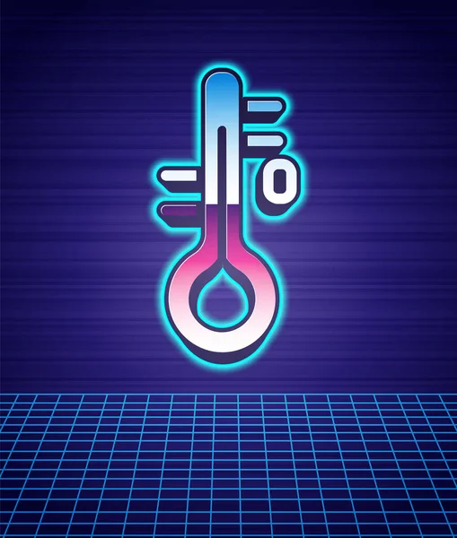 Estilo Retro Icono Del Termómetro Sauna Aislado Paisaje Futurista Fondo — Vector de stock