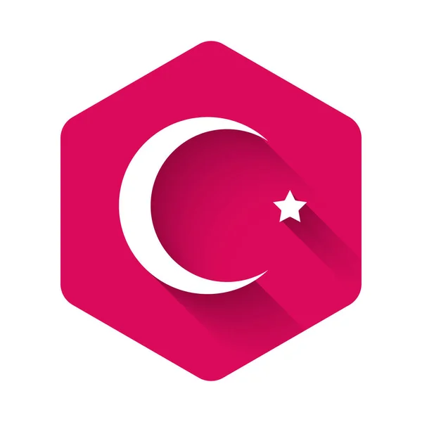 Étoile Blanche Croissant Symbole Icône Islam Isolé Avec Fond Ombre — Image vectorielle