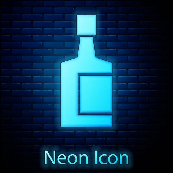 Icono Botella Tequila Neón Brillante Aislado Fondo Pared Ladrillo Bebida — Vector de stock