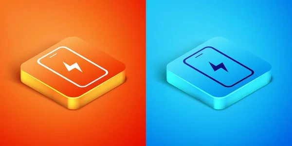 Isometric Smartphone Icône Batterie Charge Isolé Sur Fond Orange Bleu — Image vectorielle