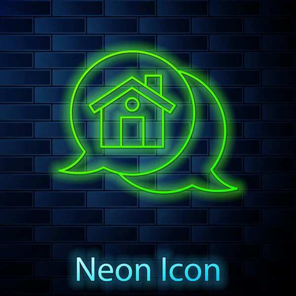 Leuchtende Neon Linie Immobilien Nachricht Haus Sprechblase Symbol Isoliert Auf — Stockvektor