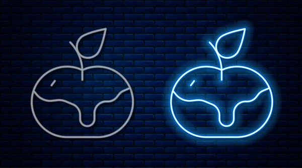 Brillante Línea Neón Apple Caramelo Icono Aislado Fondo Pared Ladrillo — Archivo Imágenes Vectoriales