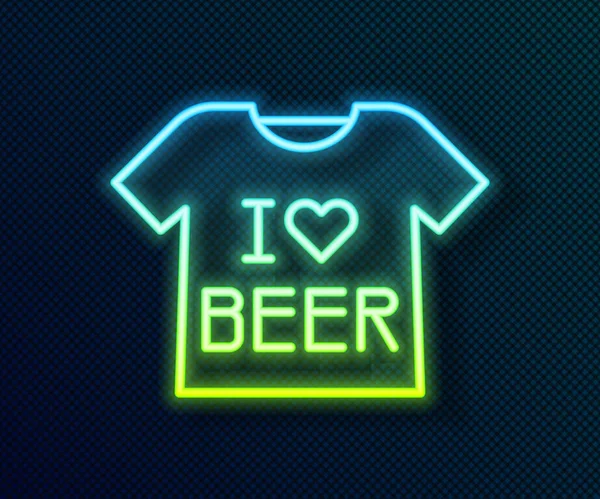 Luminoso Neon Linea Beer Shirt Icona Isolata Sfondo Nero Vettore — Vettoriale Stock
