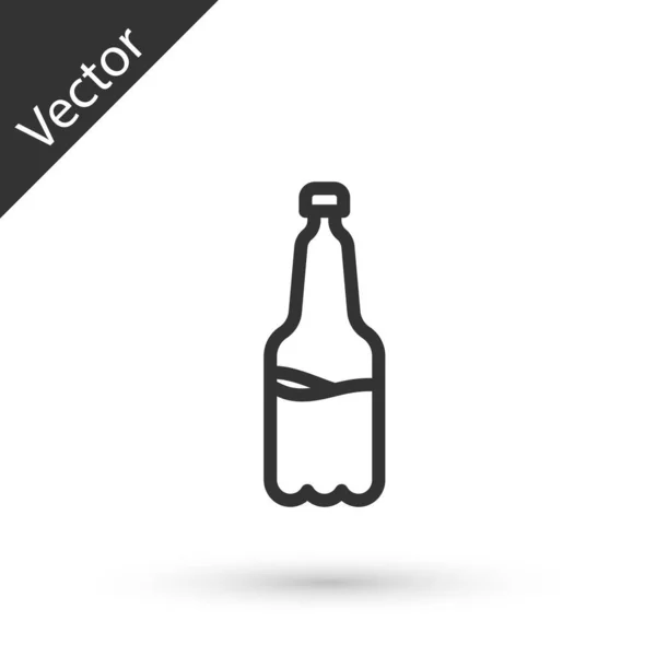 Linha Cinza Ícone Garrafa Cerveja Plástico Isolado Fundo Branco Vetor — Vetor de Stock