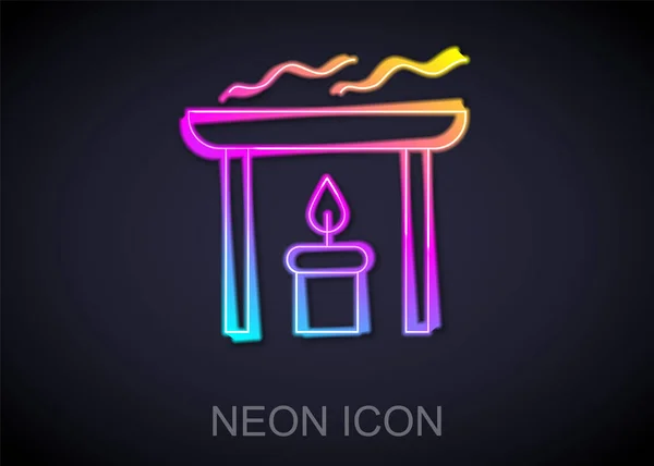 Leuchtende Neon Linie Aroma Kerze Symbol Isoliert Auf Schwarzem Hintergrund — Stockvektor