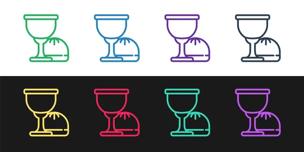 Set Line Holy Grail Chalice Icon Isolated Black White Background — Stock Vector