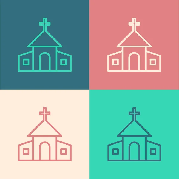 Pop Art Line Icono Del Edificio Iglesia Aislado Sobre Fondo — Vector de stock