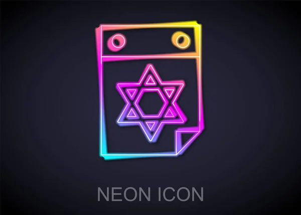 Illuminante Linea Neon Calendario Ebraico Con Stella Dell Icona David — Vettoriale Stock