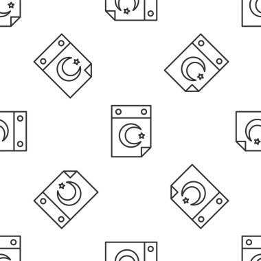 Gri çizgi yıldızı ve hilal - İslam ikonunun sembolü beyaz arka planda izole edilmiş kusursuz desen. Din sembolü. Vektör