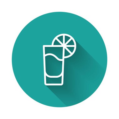 Limon ikonlu, uzun gölgeli beyaz çizgi tekila bardağı. Meksika alkolü. Yeşil daire düğmesi. Vektör