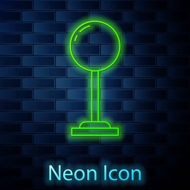 Parlak neon çizgili lamba ikonu tuğla duvar arka planında izole edilmiş. Vektör