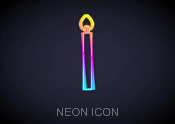 Žhnoucí Neonová Čára Hořící Ikona Svíčky Izolovaná Černém Pozadí Válcový — Stockový vektor