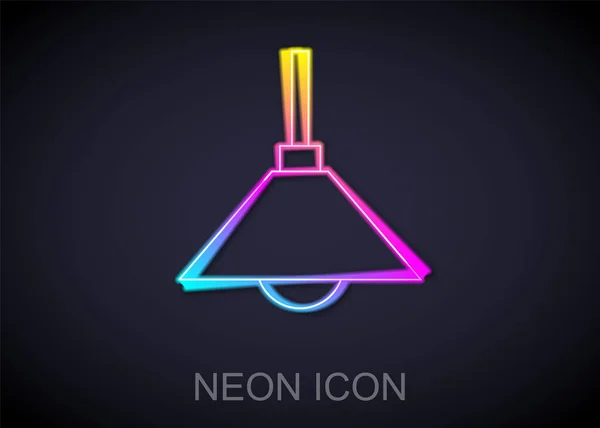Glowing Neon Line Lamp Hanging Icon Isolated Black Background Ceiling — Stock Vector