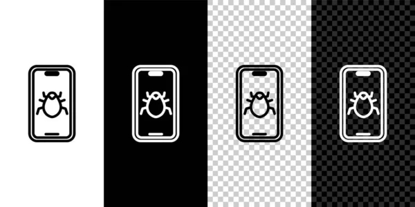 Set Line System Bug Mobile Icon Isolated Black White Transparent — Stock Vector