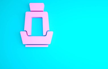 Pembe araba koltuğu ikonu mavi arkaplanda izole edilmiş. Araba koltuğu. Minimalizm kavramı. 3d illüstrasyon 3B canlandırma.