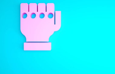Mavi arkaplanda izole edilmiş pembe MMA eldiven simgesi. Aksesuar dövüşçüleri. Savaşçı eldivenleri. Minimalizm kavramı. 3d illüstrasyon 3B canlandırma.