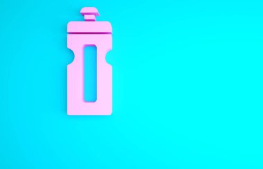 Mavi arkaplanda izole edilmiş Pembe Fitness Titreşim simgesi. Su ve protein kokteylleri için kapaklı spor karıştırıcı şişesi. Minimalizm kavramı. 3d illüstrasyon 3B canlandırma.