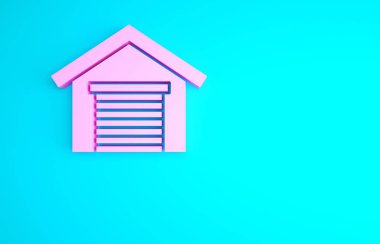 Pembe Garaj simgesi mavi arkaplanda izole edildi. Minimalizm kavramı. 3d illüstrasyon 3B canlandırma.